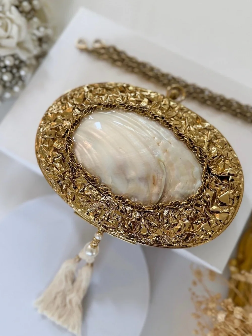 Natural Shell Clutch - Brass Frame Statement Clutch